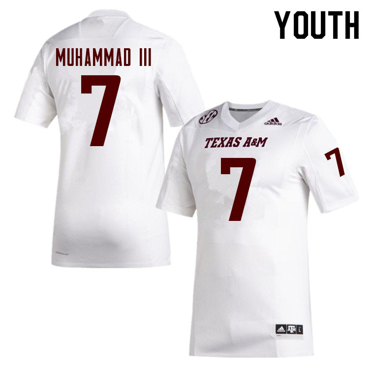 Youth #7 Moose Muhammad III Texas A&M Aggies College Football Jerseys Sale-White - Click Image to Close